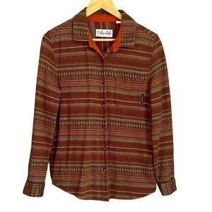 Levitate Aztec Striped Flannel Cotton Shirt Brown Tan Rust Size Large